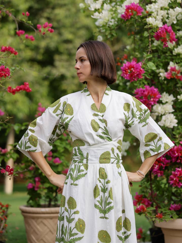 Maison Marigold - Wholesale Dress - Women's - Como Wrap Dress Green Flower