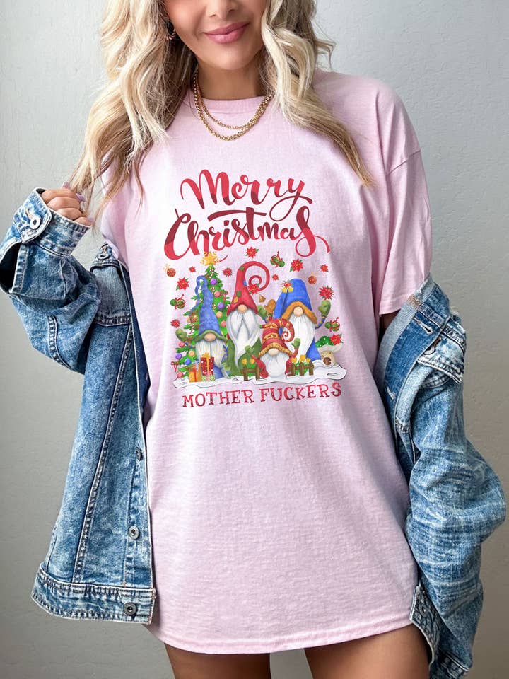 SONDO DESIGN LTD - Venta al por mayor Camiseta estampada - Mujer - Camisa Merry Christmas Mother Fuckers, camisa Gnome Friends3