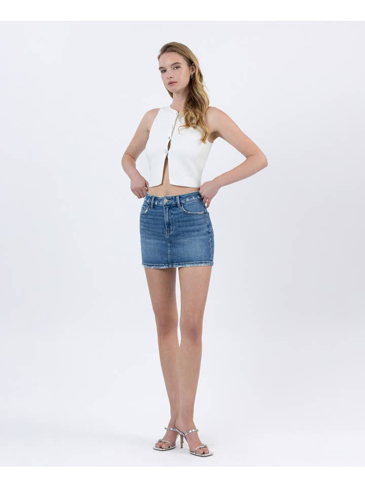 MACADAMIA MID RISE DENIM MINI SKIRT T6748 for wholesale on Faire