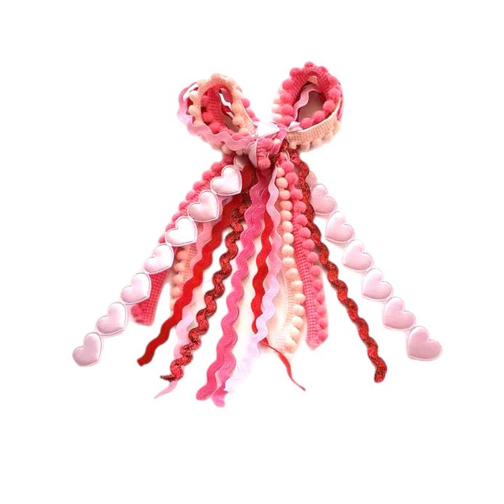 Ljusrosa vadderad hjärta rörig rosett hårklämma knuten med klämma för wholesale av Pretty in Pink Bows