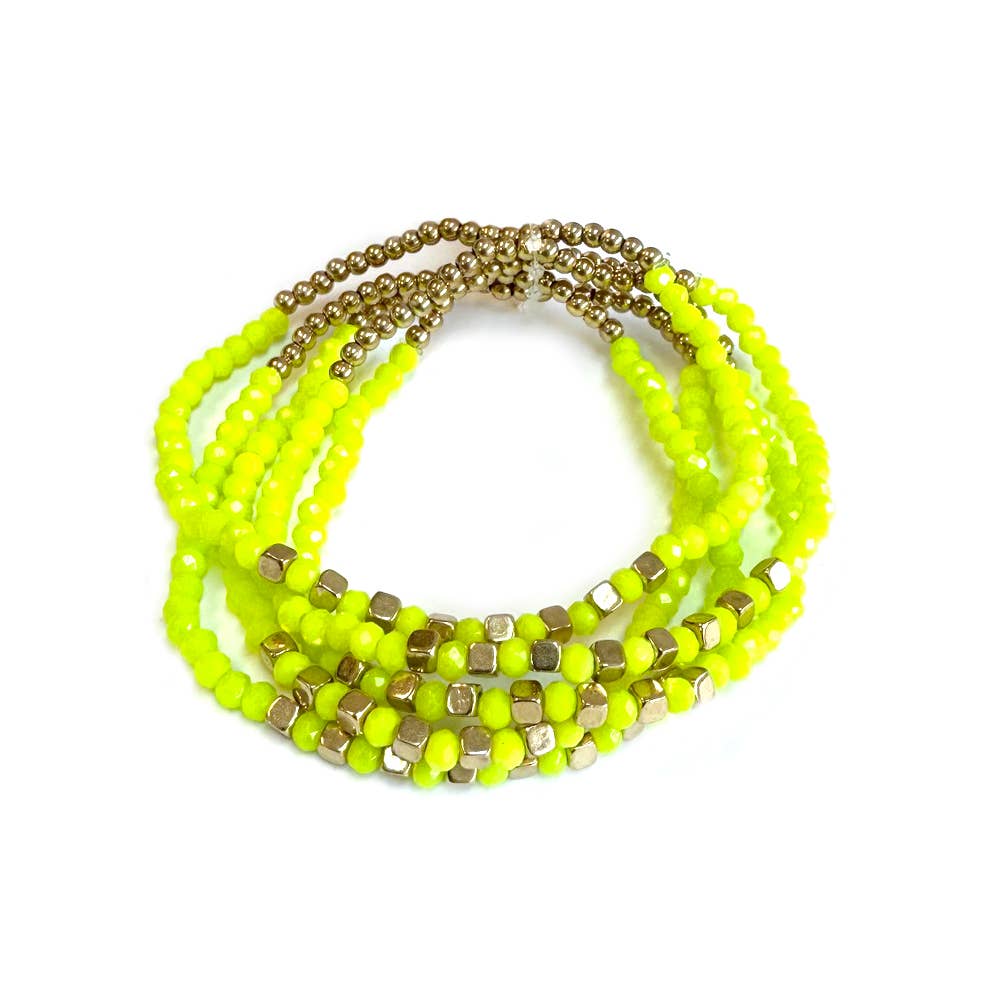 StarryNYC - Wholesale Beaded Bracelet - Neon Multi Line Beaded Stackable Boho Stretch Bracelet0
