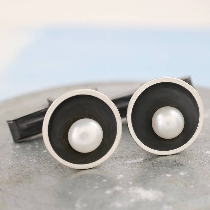 Black Pearl Cufflinks. 30th Anniversary Gift For Him for wholesale by Louy Magroos