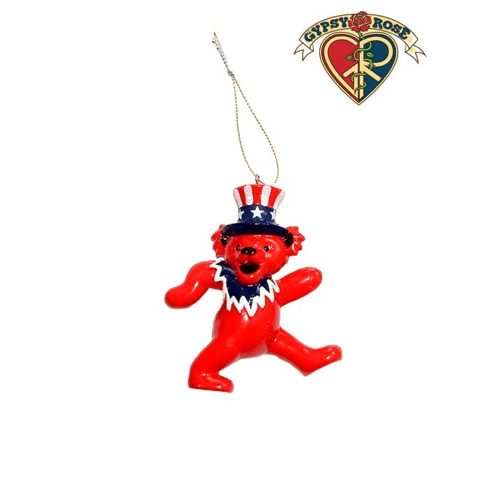 Gypsy Rose - Wholesale Ornament - Grateful Dead Bear with Uncle Sam Hat Ornament