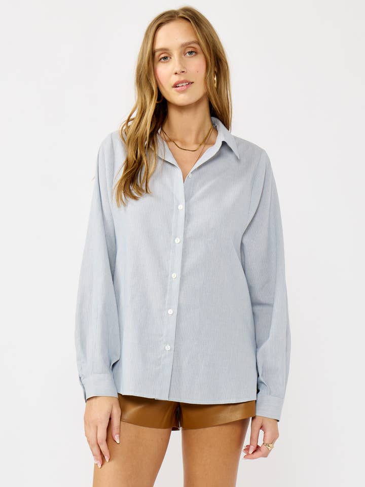 Blue Stripe Collared Button-Down Shirt for wholesale by Lovestitch