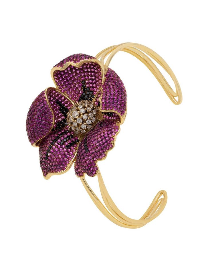 Poppy Bangle Cuff Bracelet Gold Ruby CZ for wholesale by Latelita