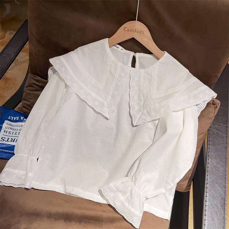 White Vintage-Inspired Cotton Top for Girls for wholesale on Faire0