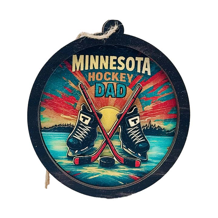 Minnesota Hockey Dad 4 Layer Round Wood Ornament for wholesale by Token Atelier