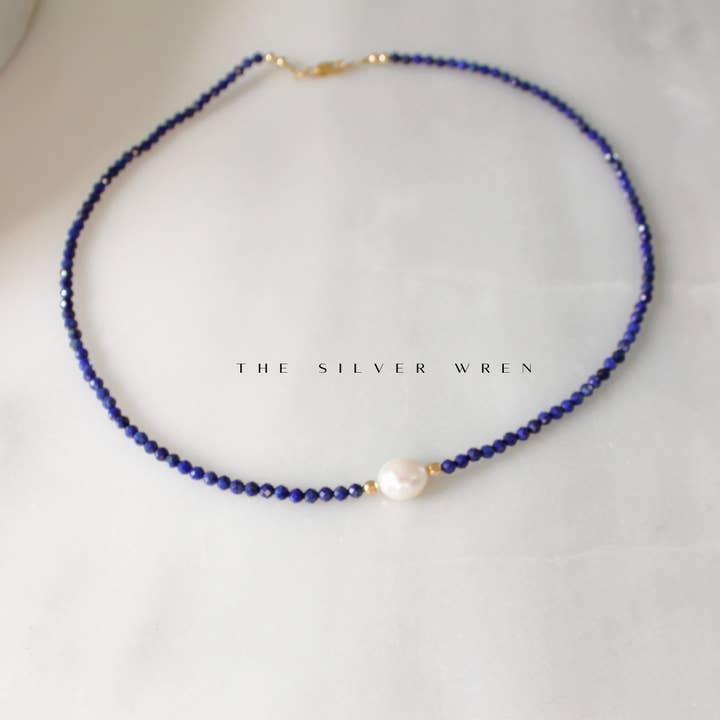 The Silver Wren - Wholesale Beaded/Pearl Necklace - Natural Beaded Lapis Lazuli & Pearl Necklace
