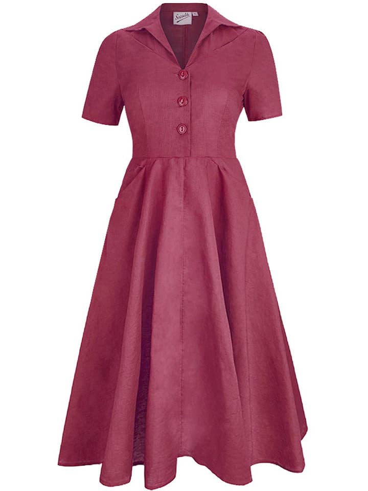 Melody Shirtwaist Dress - Berry Red for wholesale by Revival Vintage Ltd
