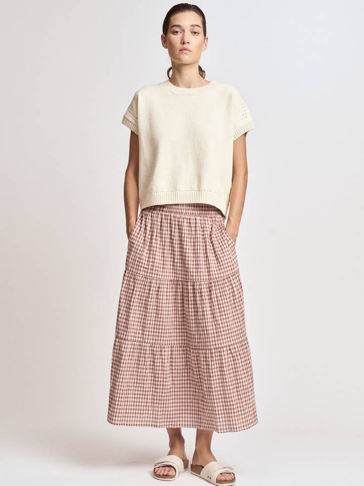 50410BG - TIERED GINGHAM SKIRT for wholesale by Grade & Gather