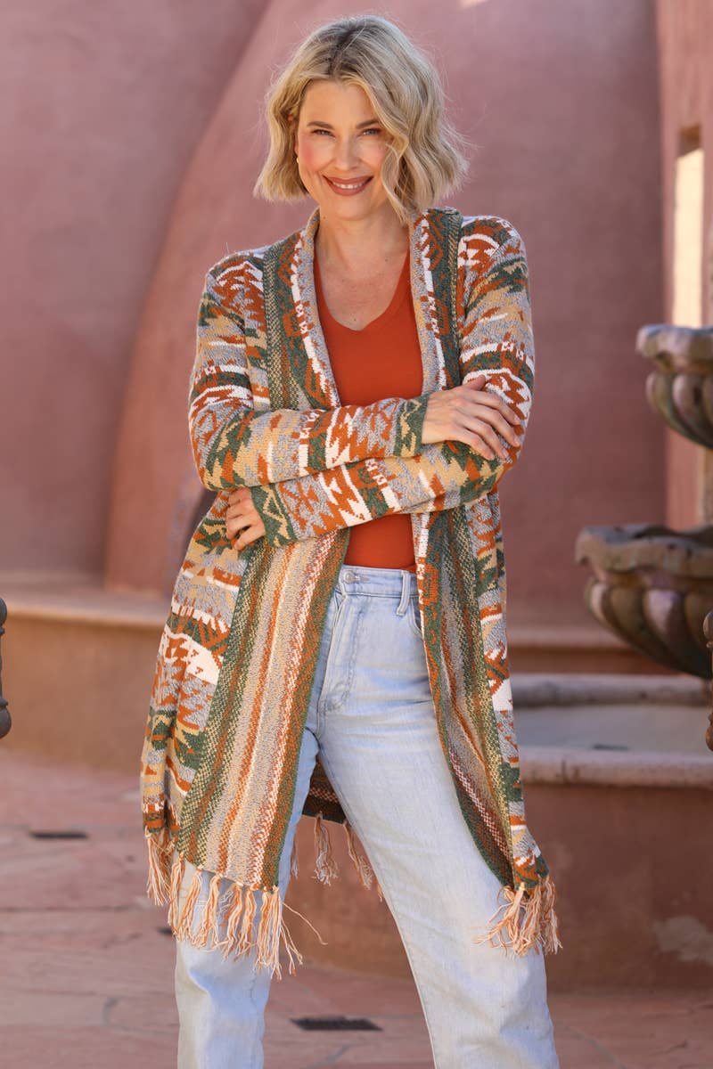 Nostalgia – wholesale Cardigan – Women’s – NHS56-ASIS FRINGE HEM AZTEC CARDIGAN SWEATER9