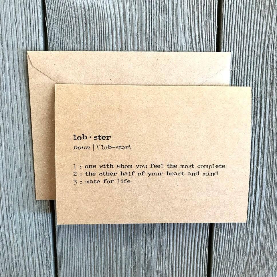 Alison Rose Vintage - Wholesale Love Card - lobster definition greeting card in typewriter font0