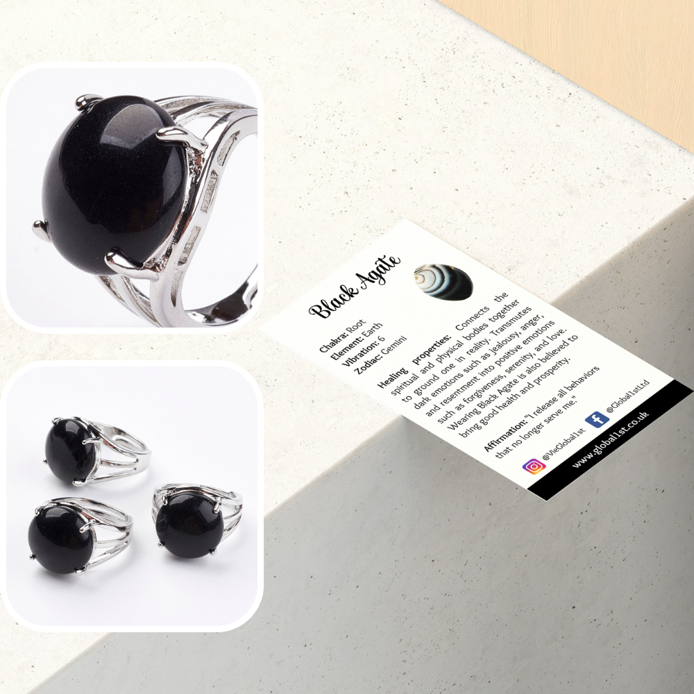 VIE - Vendita all'ingrosso Anelli cocktail/statement - Anello regolabile placcato argento con grande pietra circolare73