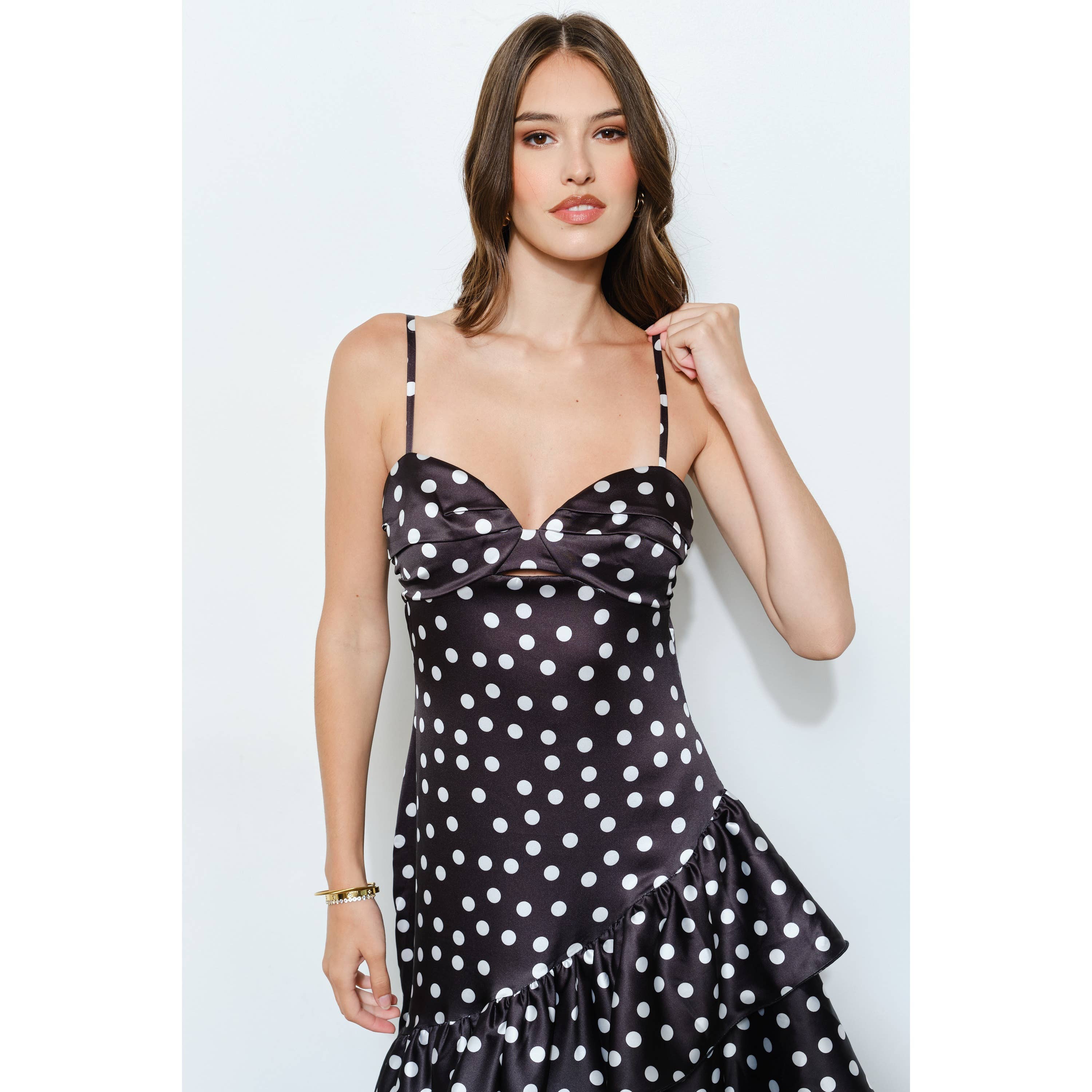 INA – wholesale Dress – Women's – Satin Polka Dot Tiered Ruffle Maxi Dress16