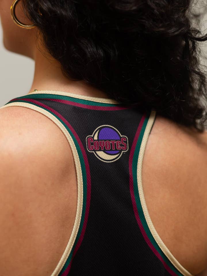 Black Arizona Coyotes Retro Alternate Women's Racerback Hockey Tank for wholesale on Faire