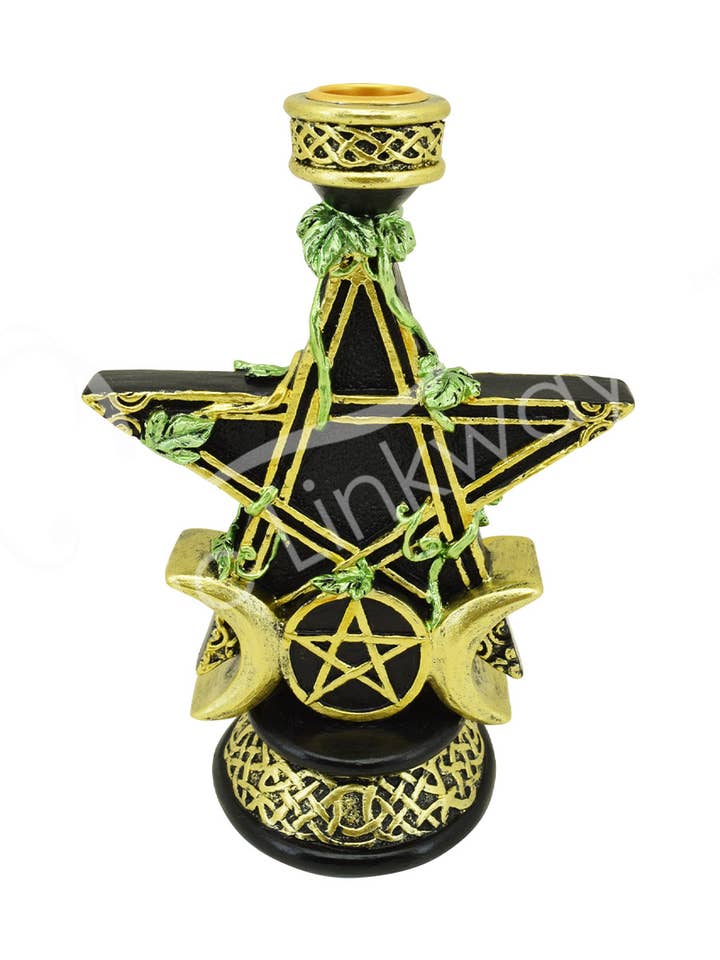 Portavelas con forma de pentagrama con forma de triple luna, 4.65 pulgadas de largo x 2.75 pulgadas de ancho x 6.75 pulgadas para venta al por mayor de Oceanic Linkways Inc