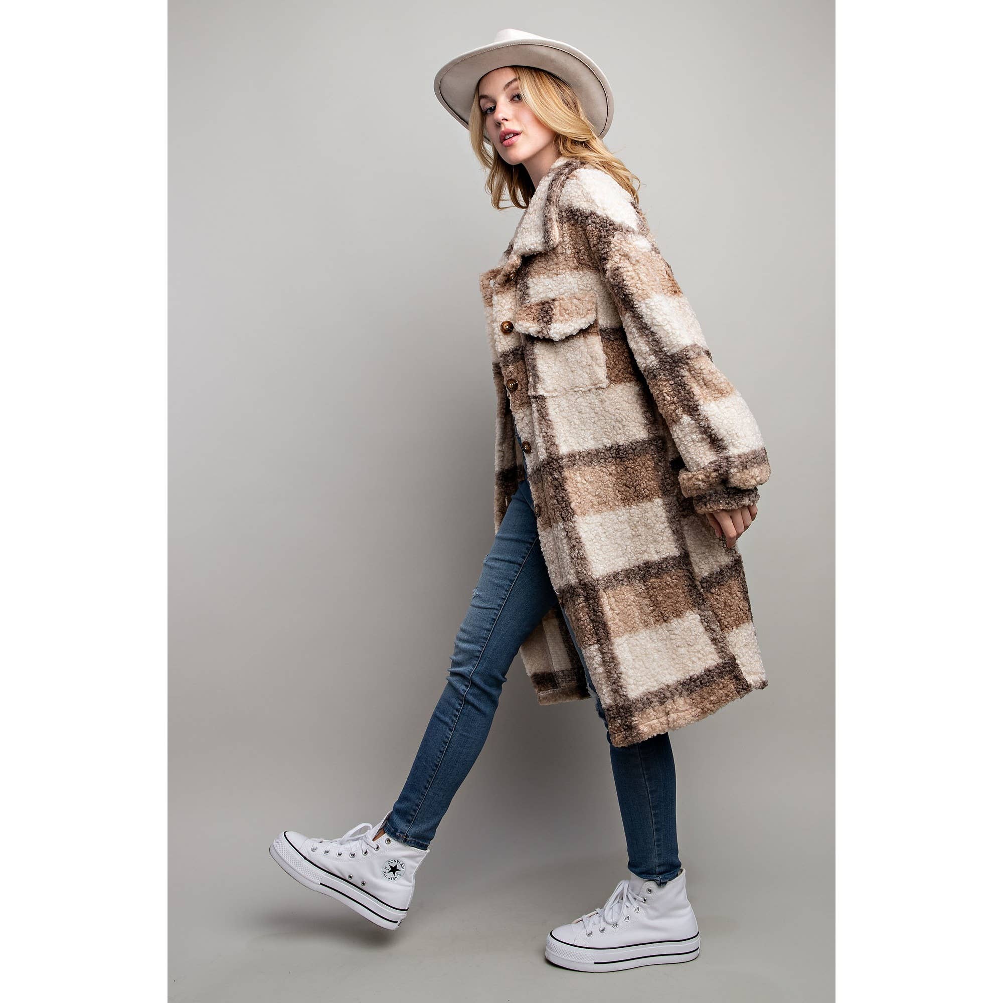 Sweet Generis – Engroshandel Jakke - Dame – PLAID TEDDY OVERSIZE JAKKE35