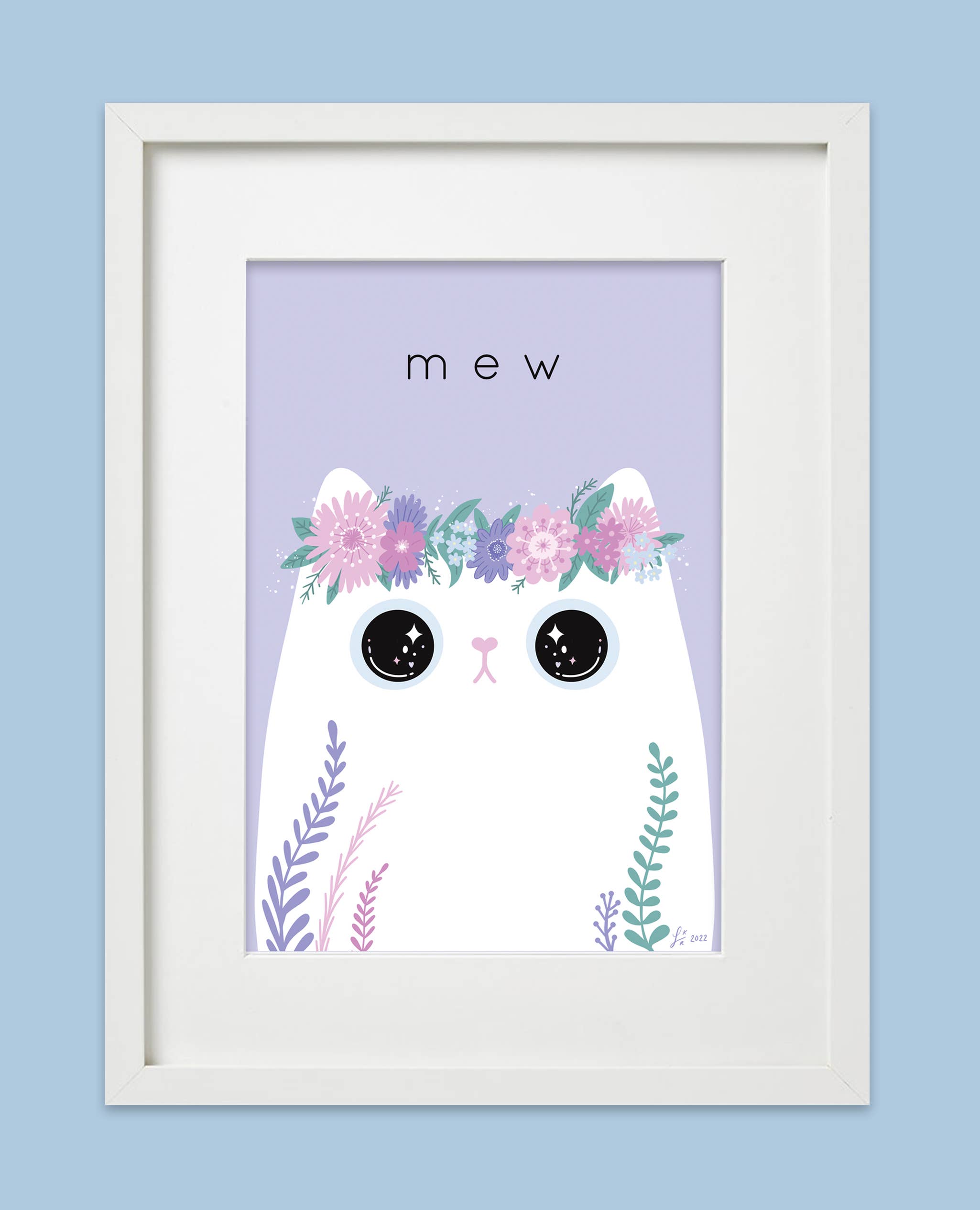 Paper Cat Club – wholesale Art print – Mew White Cat lilac quality art print1
