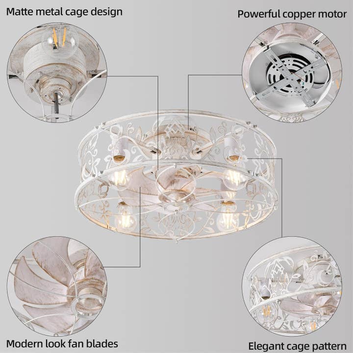 20 Inch Caged Ceiling Fan With Light White Gold Remote for wholesale on Faire4