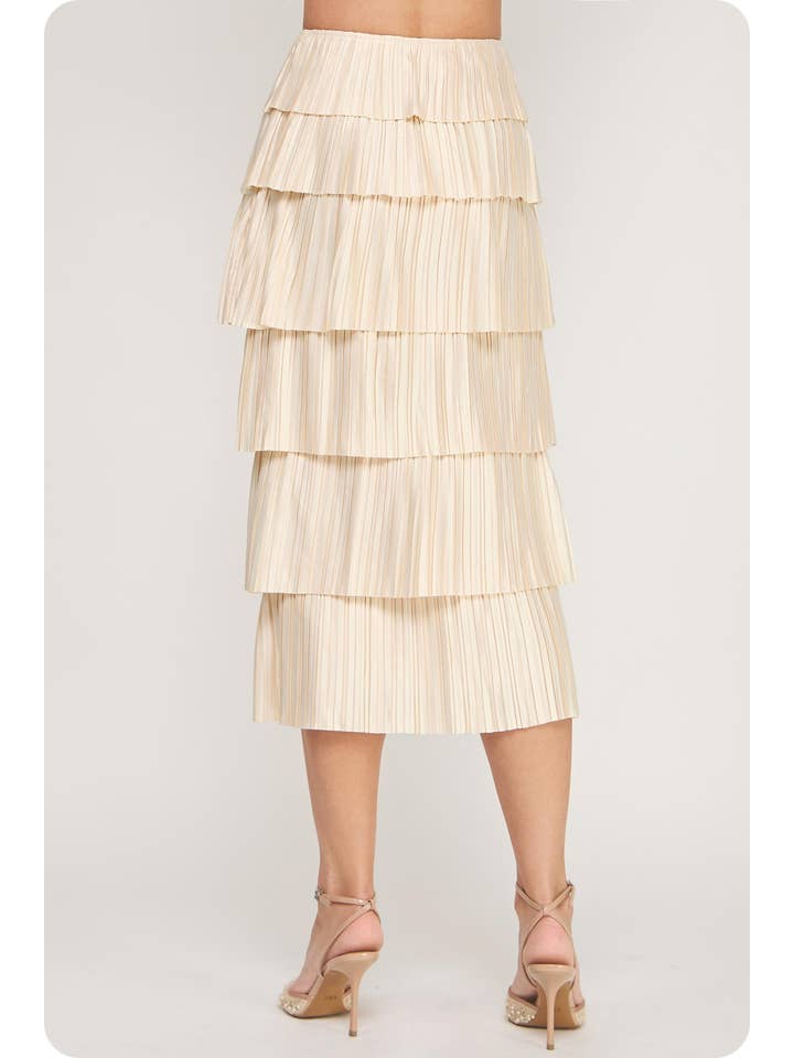 Strut & Bolt - Wholesale Skirt - Women's - Pleated Satin Tiered Midi Skirt3