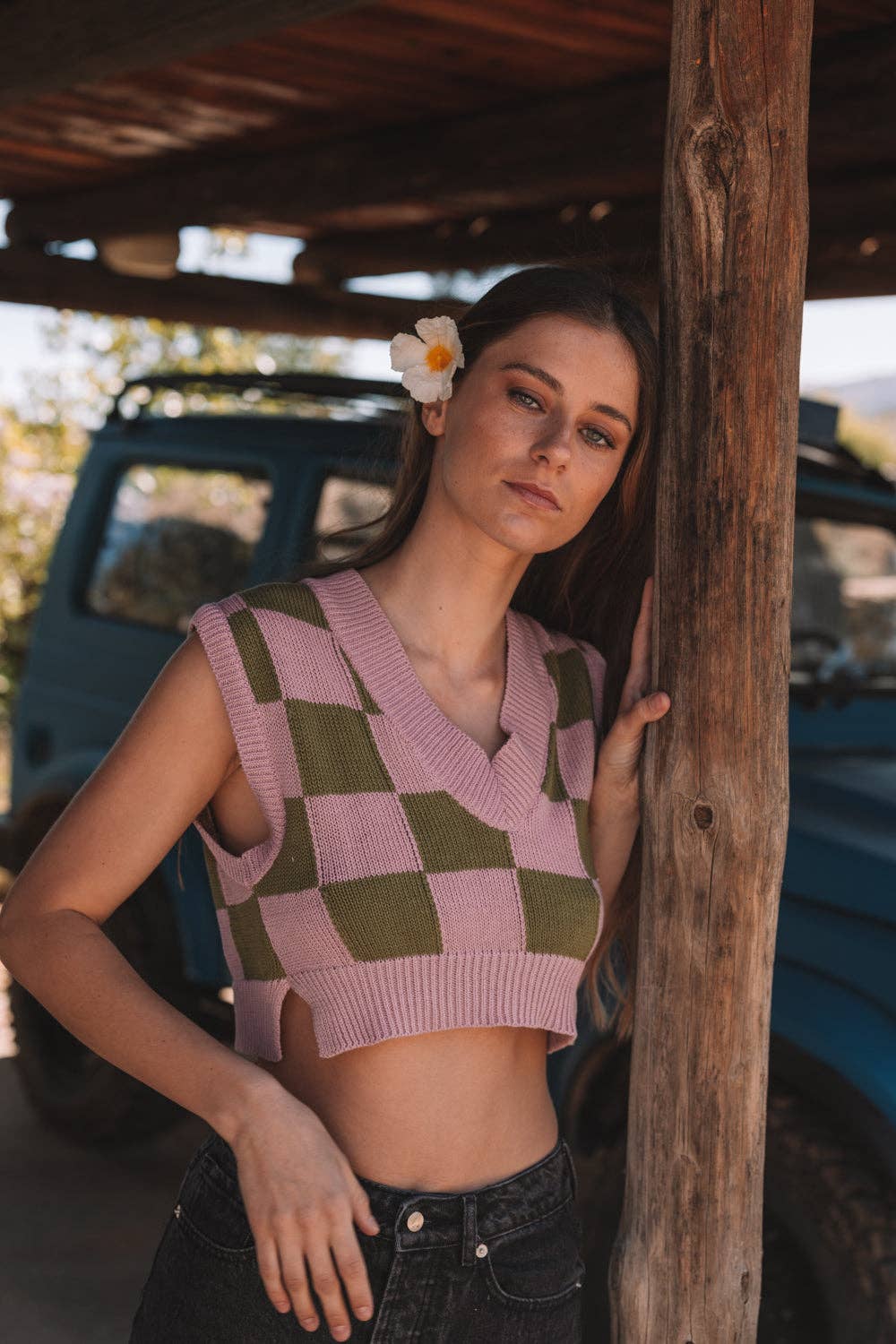 Tipi Tent - Vendita all'ingrosso Maglione smanicato - Donna - Gilet a quadretti verde0