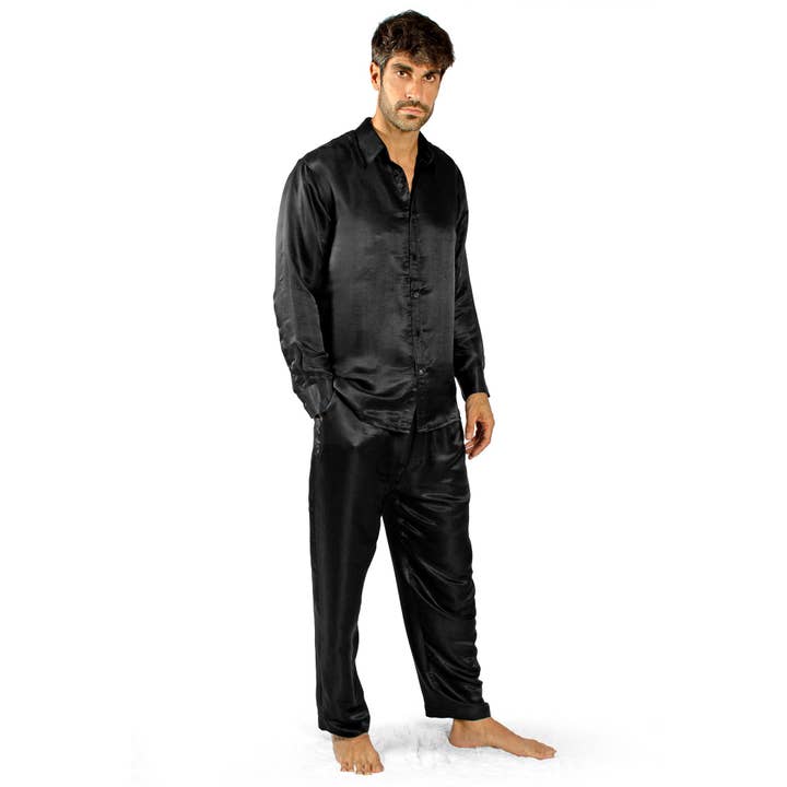 Pyjama de luxe artisanal en soie naturelle de mûrier pour homme, lavable pour la vente par Tara Sartoria