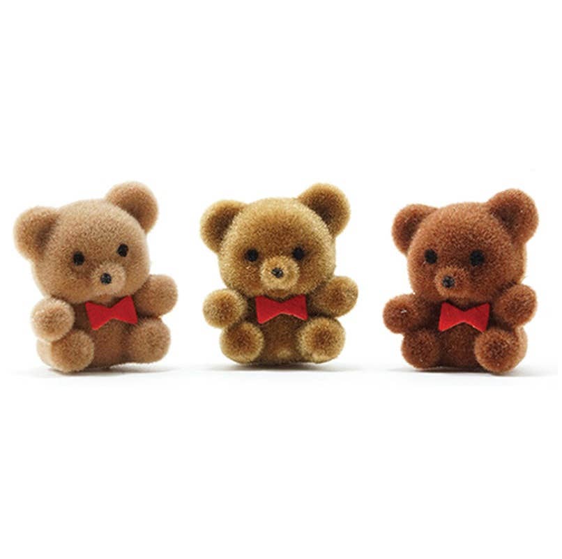 Factory Direct Craft – wholesale Decorative tabletop object – 1" Miniature Brown Flocked Teddy Bears (Bag of 3)1