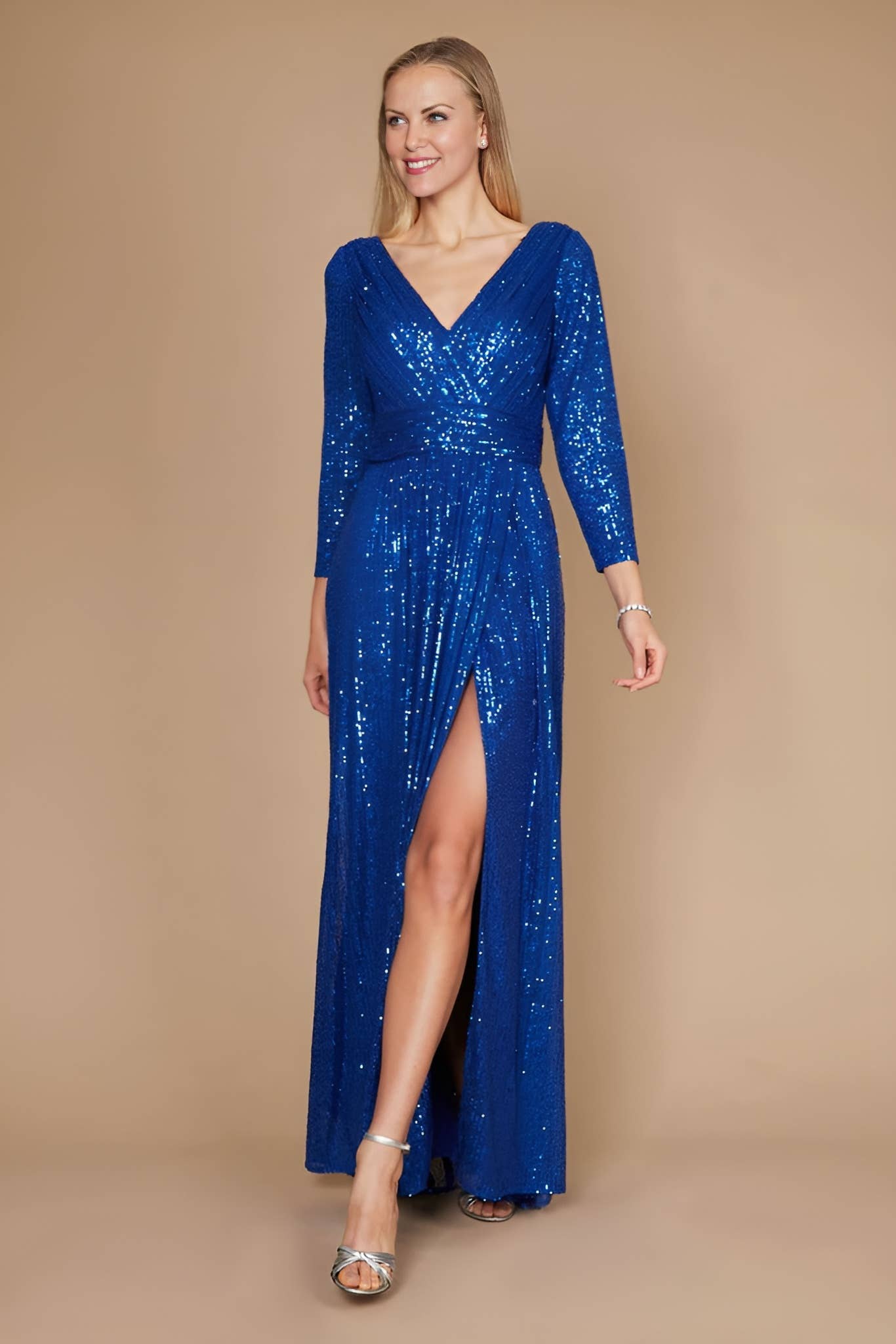 Kos Couture - Wholesale Gown - Women's - Long Sleeve Sequin Formal Hand Beaded Dress 8