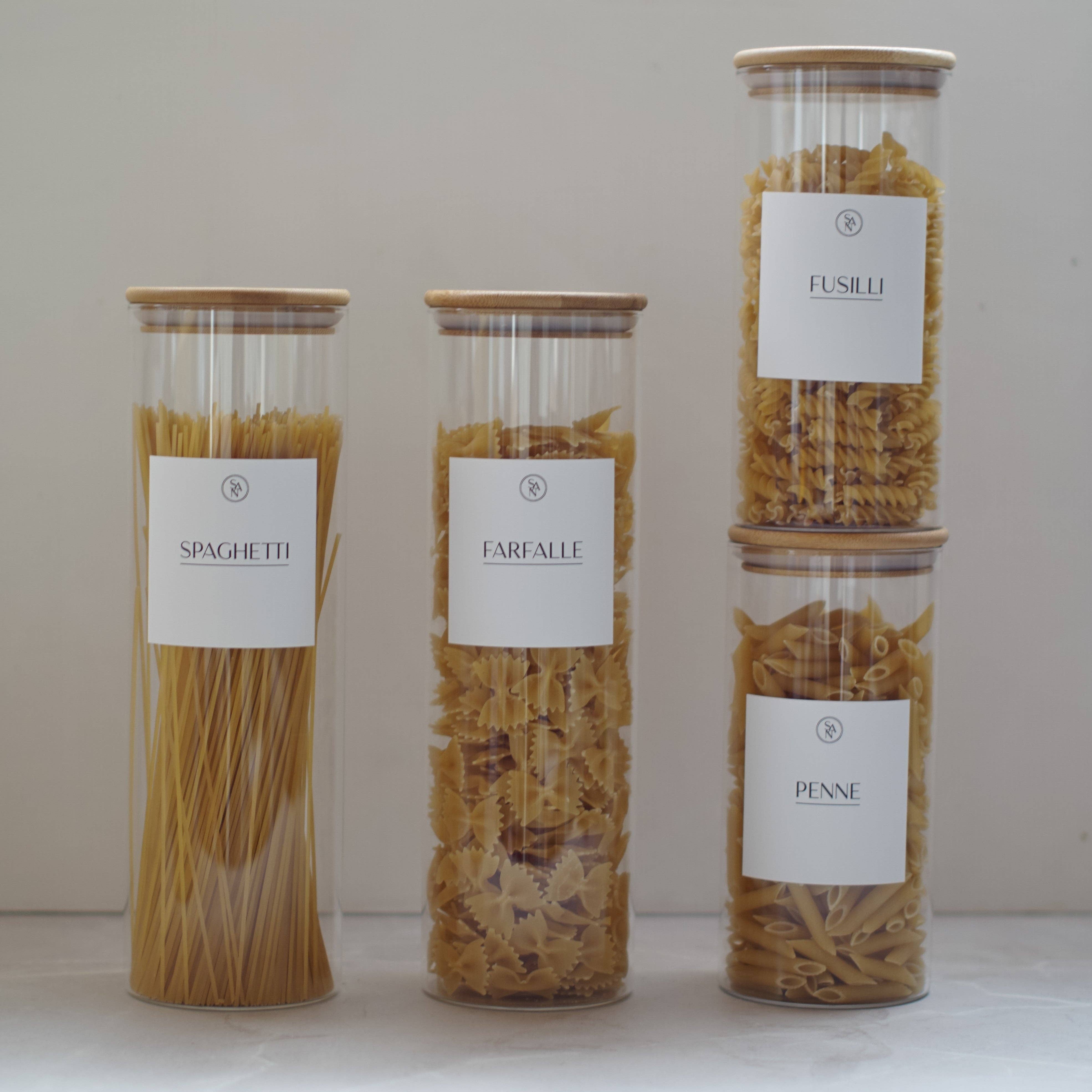So At Nature - Wholesale Food Storage Container - Pasta Pantry Set - 4 Airtight Jars with Waterproof Labels4