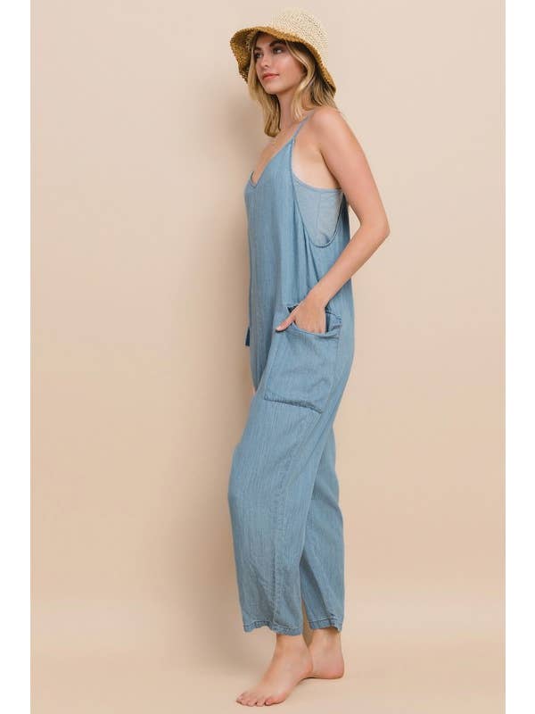 Acid Washed Chambray Oversized Jumpsuits for wholesale on Faire