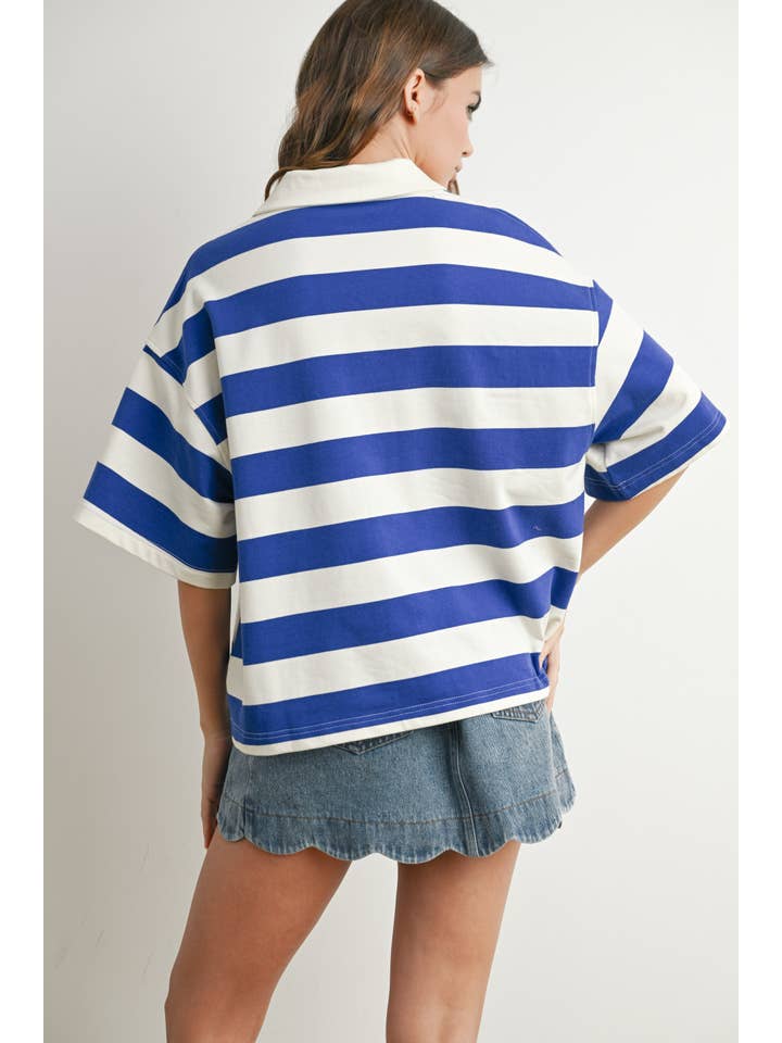 BUTTERMELON - Wholesale Polo - Women's - Striped Oversized Polo Shirt - BMT771038