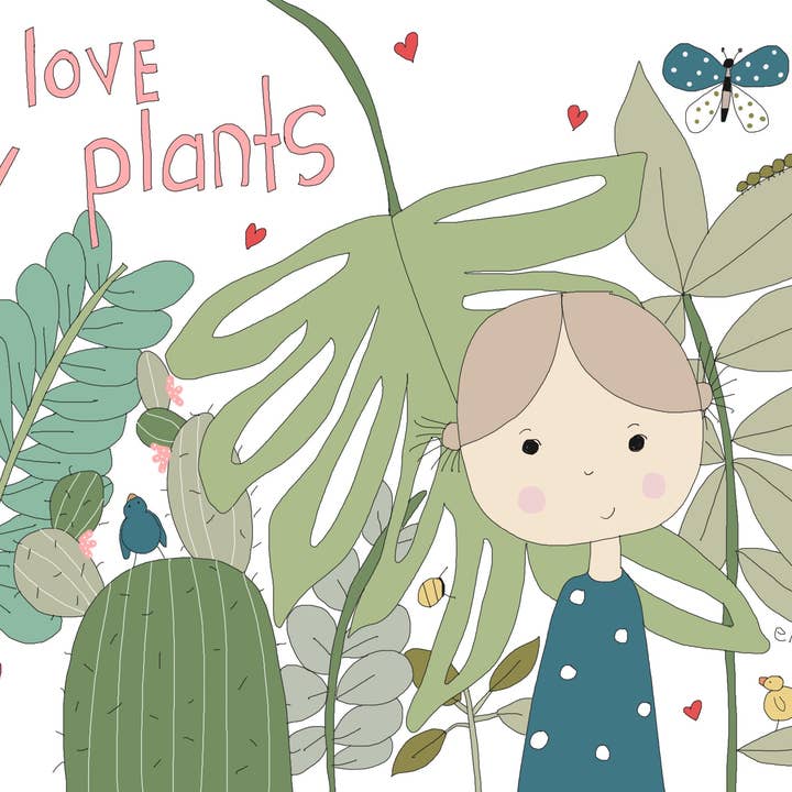 “I love my plants” greeting card for wholesale by Elle Bee Art Studio
