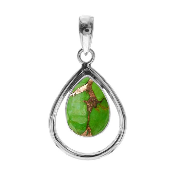Pendentif Mohave vert en forme de goutte d'eau Amy pour la vente par Kali Ma Designs - Sterling Silver Jewellery