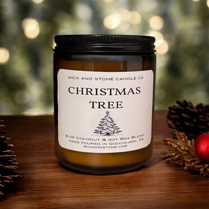 Christmas Tree 9 oz Soy Coconut Wax Candle for wholesale by Wick and Stone Candles