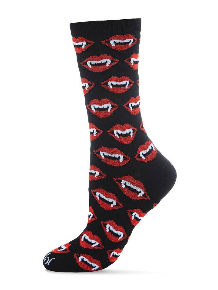 Black MeMoi Vampire Lips Novelty Crew Socks for wholesale on Faire