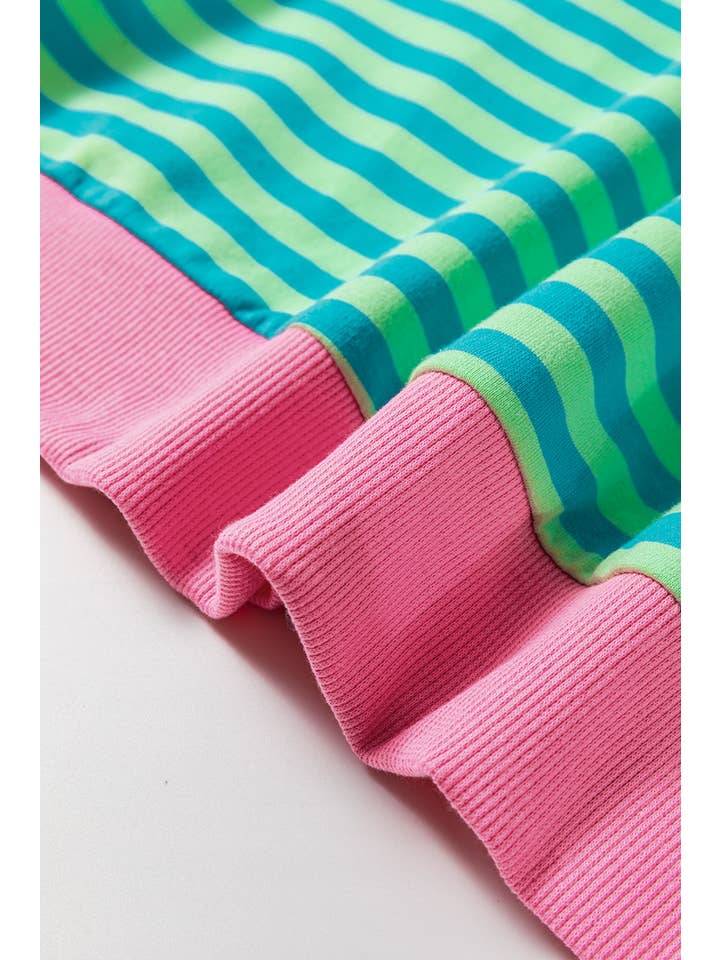 Amaryllis Apparel - Wholesale Sweatshirt - Women's - Stripe Oversized Contrast Trim Pullover Sweatshirt51