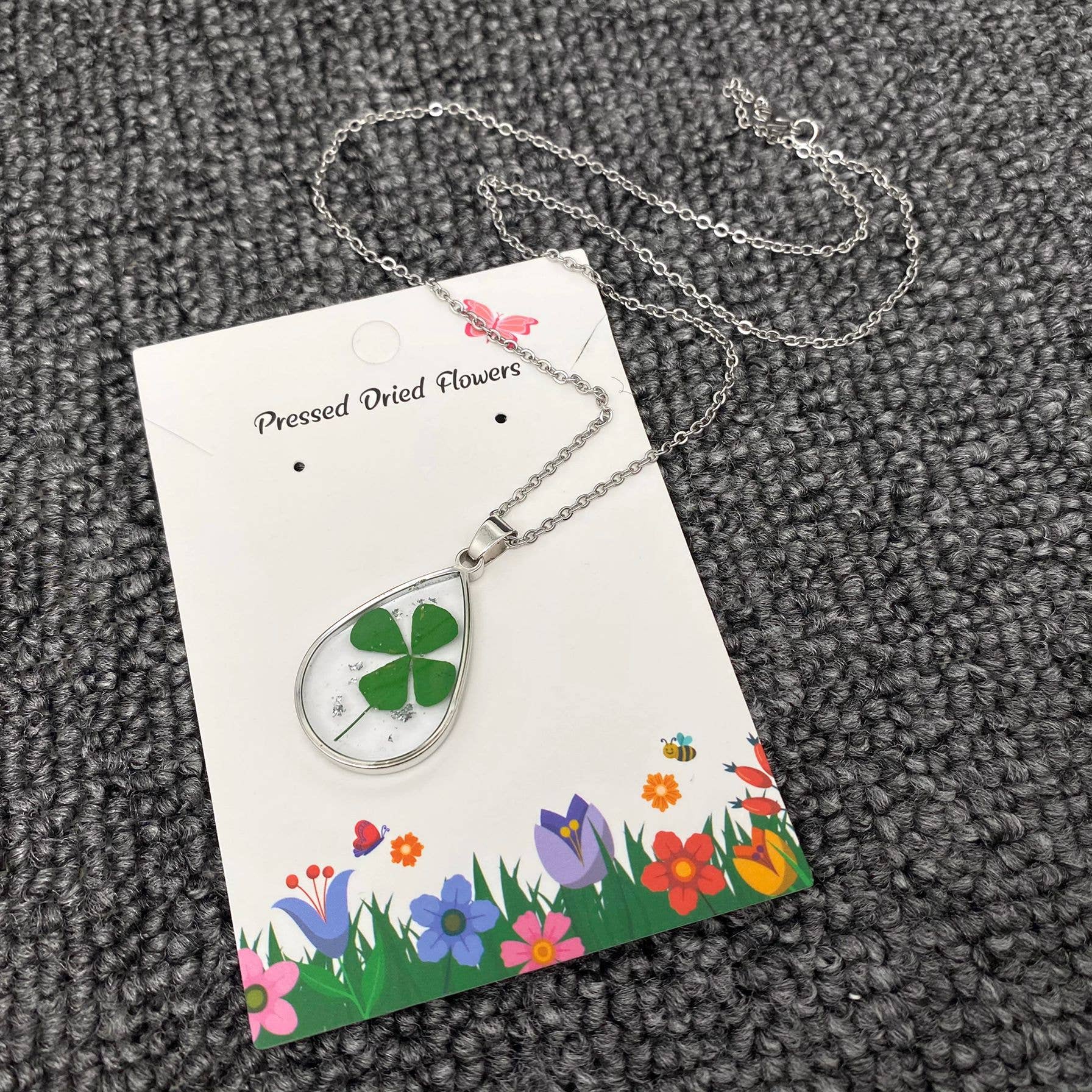 Mio Queena – wholesale Pendant/charm necklace – Four Leaf Clover Drop Charm Stainless Steel Necklace - PDF2