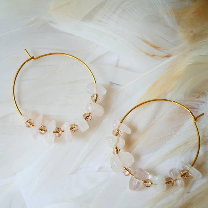 PRISCA EARRINGS ROSE QUARTZ for wholesale by GINANDGER