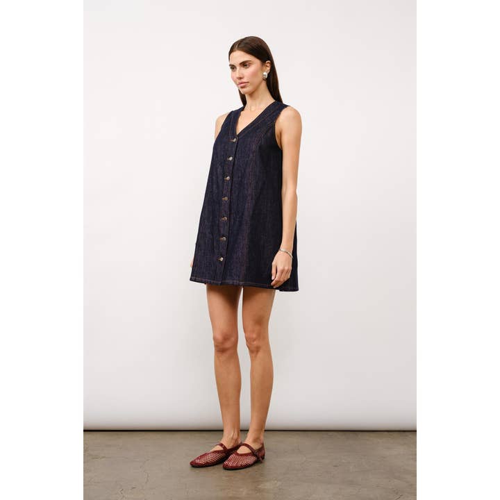 Marigold Denim Shift Dress in Indigo for wholesale on Faire