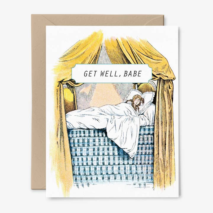Carte Get Well Babe | Art vintage | Prendre soin de soi | Feel Better pour la vente par Hemlock House Studio