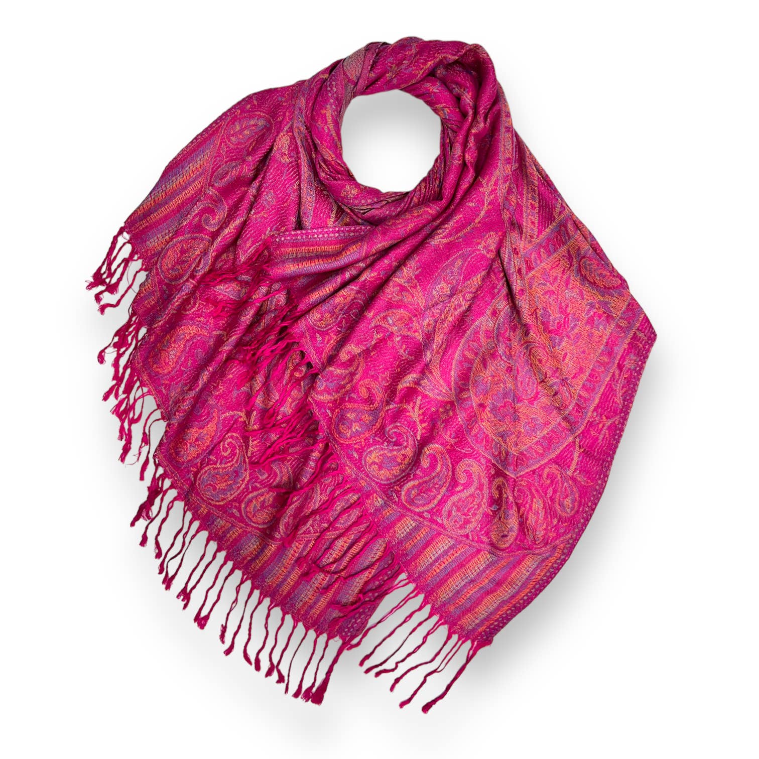 London Scarves - Vendita all'ingrosso Sciarpa - Donna - Pashmina jacquard con stampa paisley e frange3