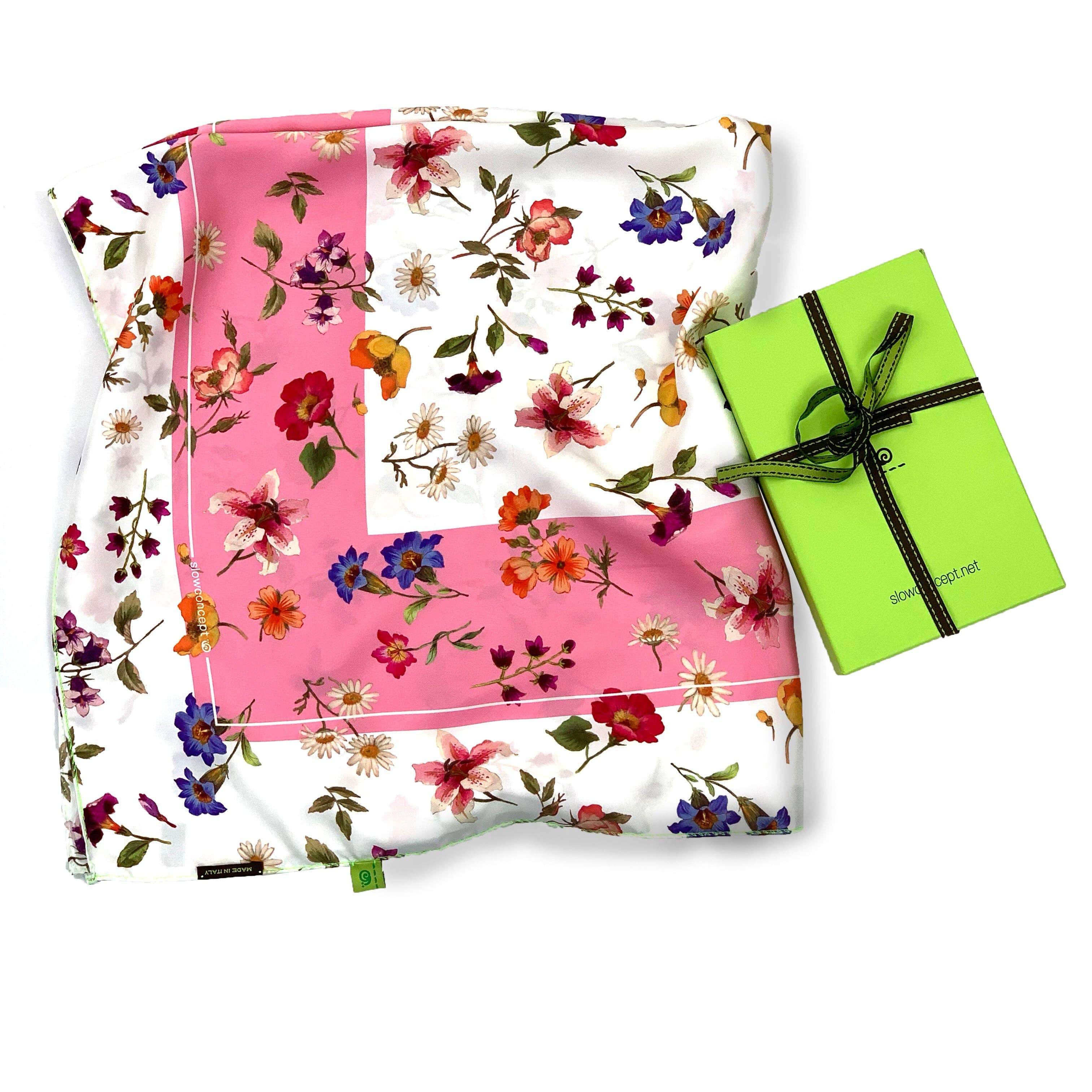 C.C.&Co.Srl - Vendita all'ingrosso Sciarpa - Donna - FOULARD PURA SETA CM 90X90 STAMPA FIORATO CORNICE ROSA COD 2982