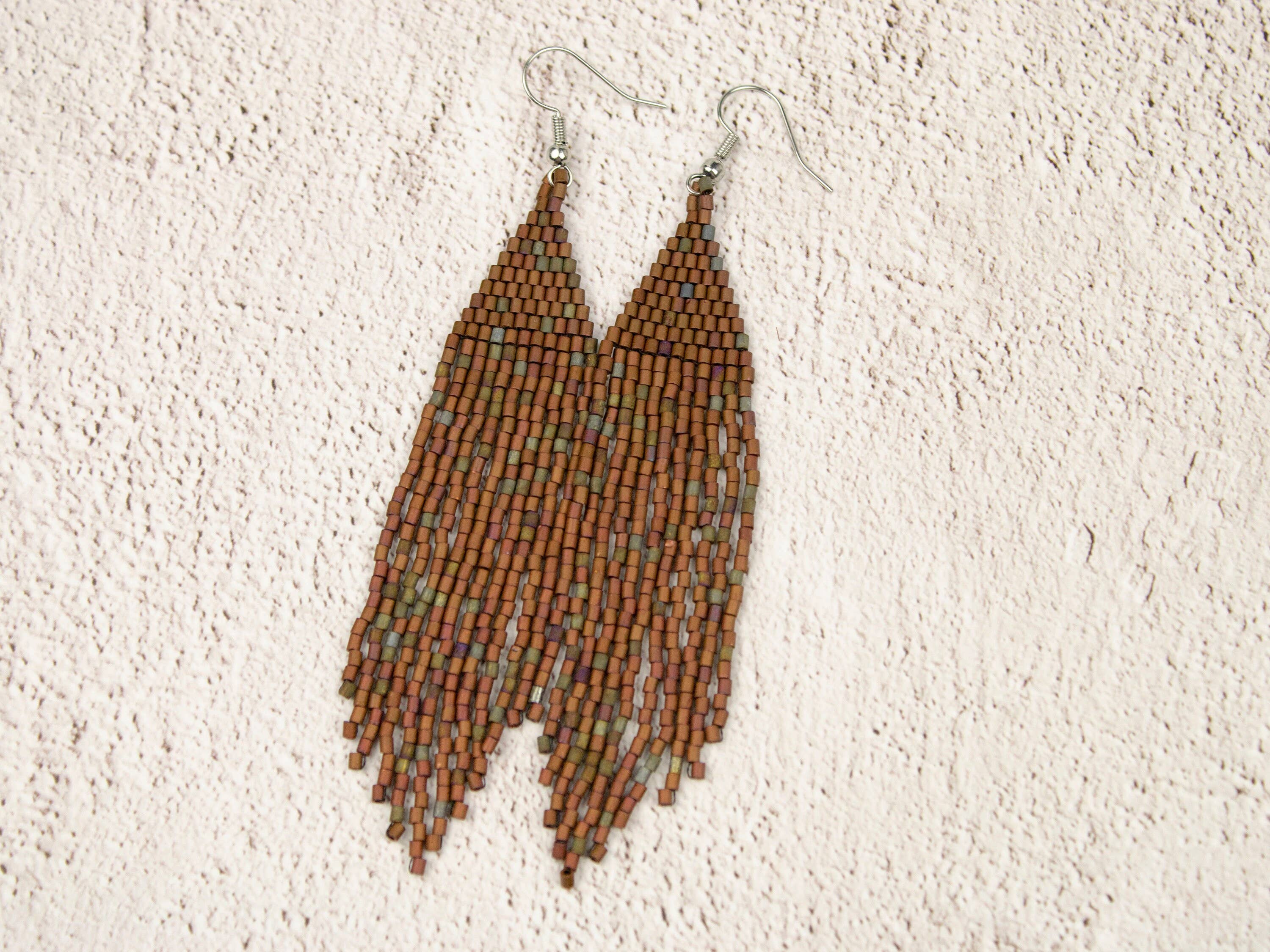 Ninolia – wholesale Dangle earrings – Long Dressy Earrings Bohemian Gypsy Style Boho Bead Earrings Natural Colors Lightweight Statement Seed Bead Jewellery10