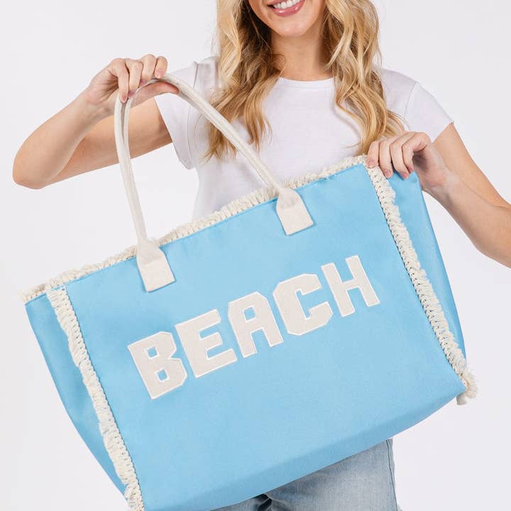 MiMi Wholesale - Wholesale Beach Bag - MB0268 Embroidered Beach Letter Fringe Tote Bag