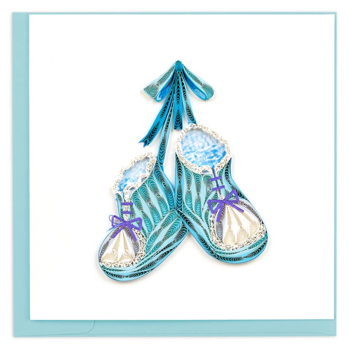 Quilling Card - Wholesale Baby Card - Knitted Blue Baby Booties