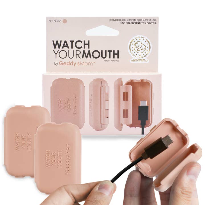 Watch Your Mouth USB charger cover | Blush for wholesale by Geddy's Mom LLC