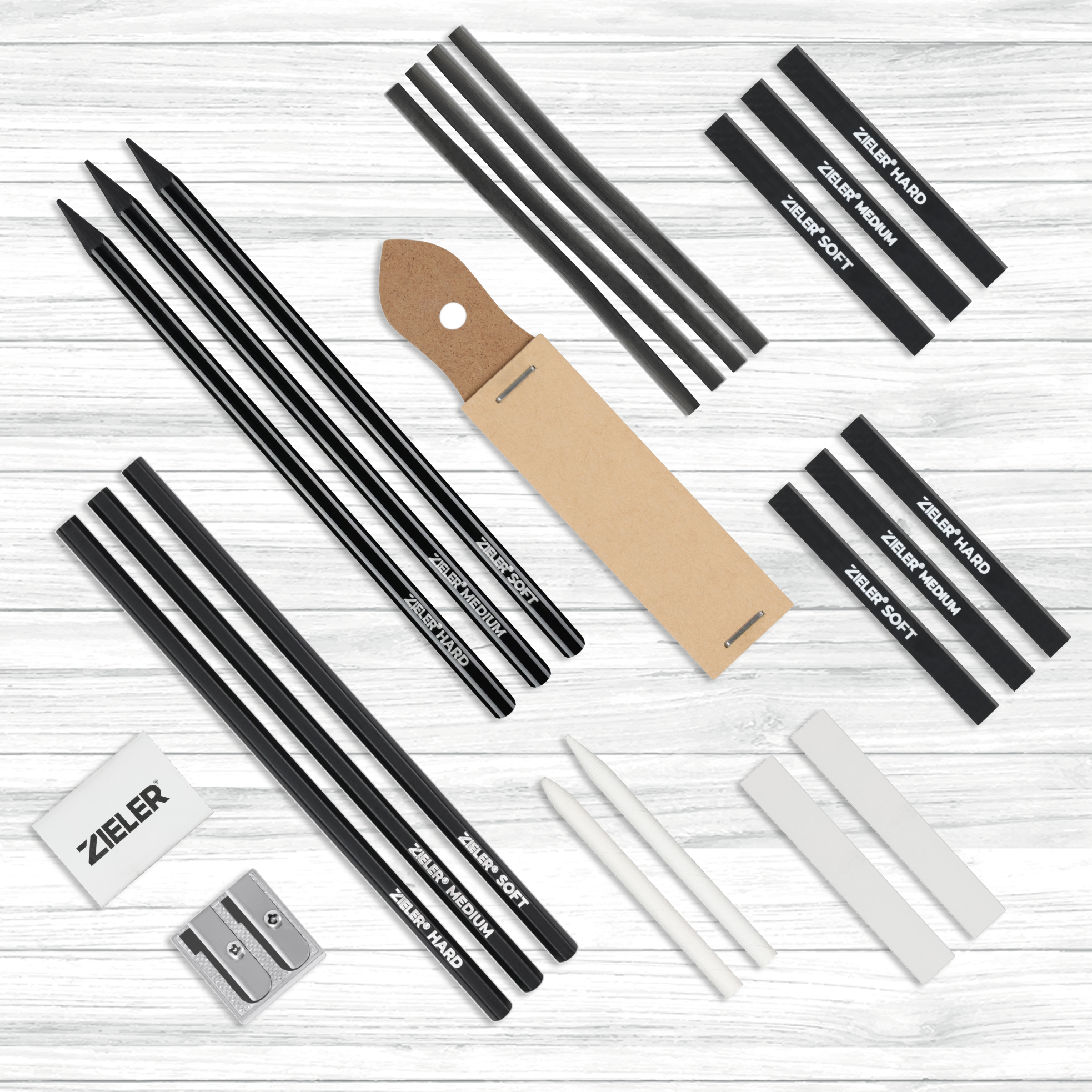 Zieler – Conjunto de arte - Crianças e bebés por atacado – Conjunto de Carvão para Desenho Artístico – Estojo Presente com 24 Peças7