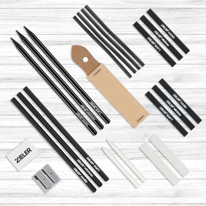 Zieler – Conjunto de arte - Crianças e bebés por atacado – Conjunto de Carvão para Desenho Artístico – Estojo Presente com 24 Peças7