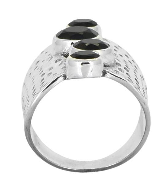 Tiramisu - Wholesale Cocktail/Statement Ring - Black Onyx 925 Sterling Silver Hammered Statement Ring5