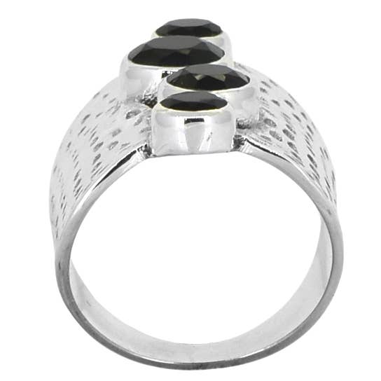Tiramisu - Wholesale Cocktail/Statement Ring - Black Onyx 925 Sterling Silver Hammered Statement Ring5